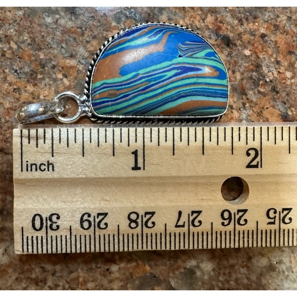 Beautiful D Shaped Rainbow Calsilica Pendant - Picture 4 of 4